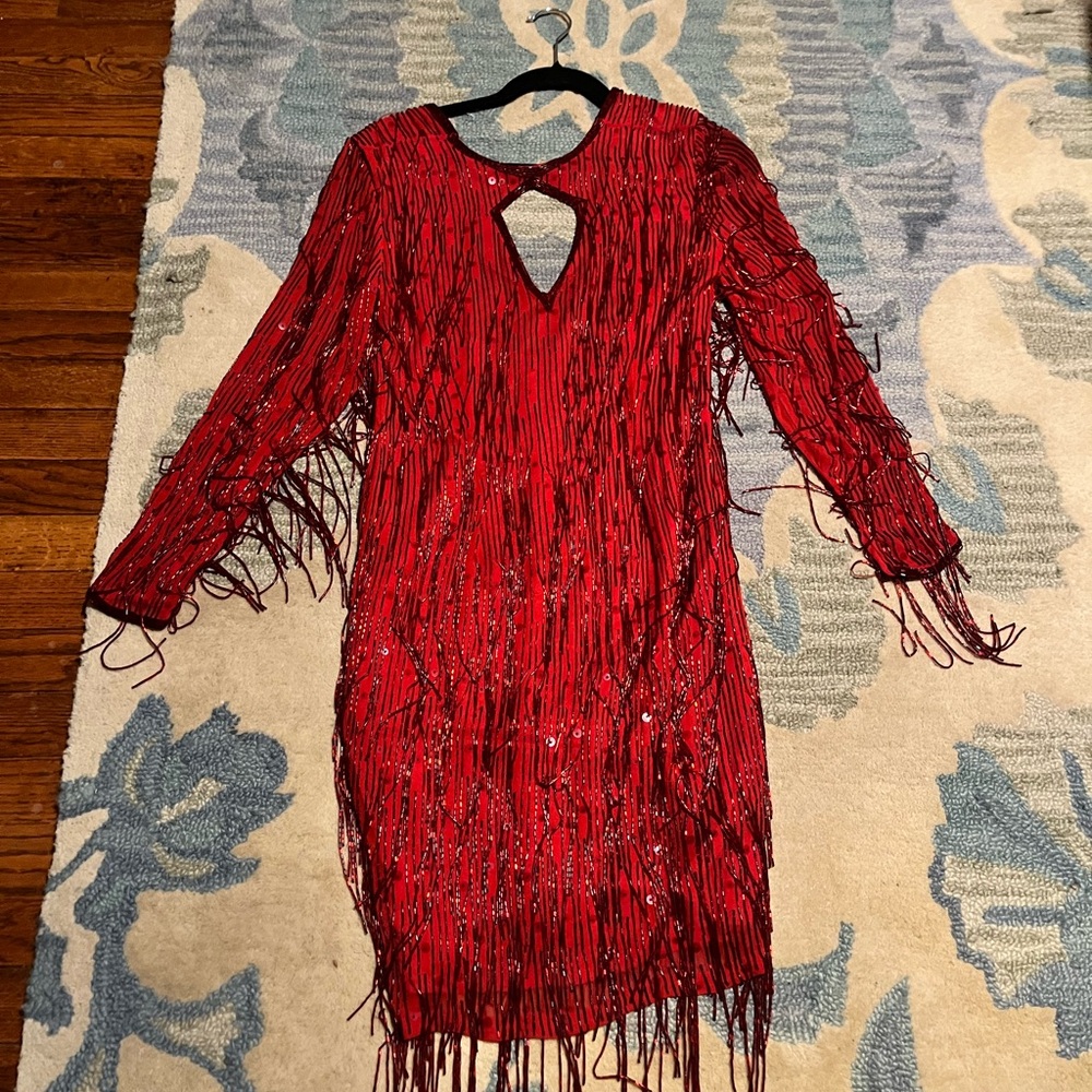Vintage Red Fringe Sequin Dress
